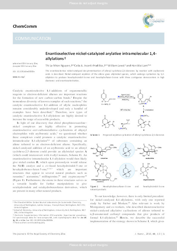 Enantioselective nickel-catalyzed arylative intramolecular 1,4allylations Thumbnail
