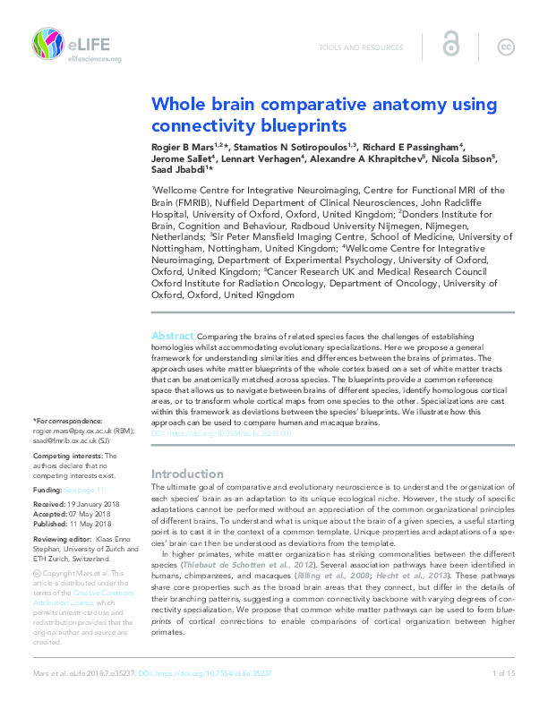 Whole brain comparative anatomy using connectivity blueprints Thumbnail