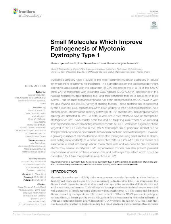 Small molecules which improve pathogenesis of myotonic dystrophy type 1 Thumbnail