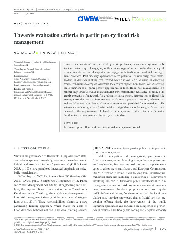 Towards evaluation criteria in participatory flood risk management Thumbnail