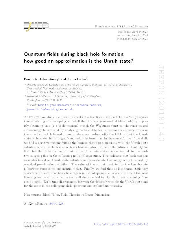 Quantum fields during black hole formation: how good an approximation is the Unruh state? Thumbnail