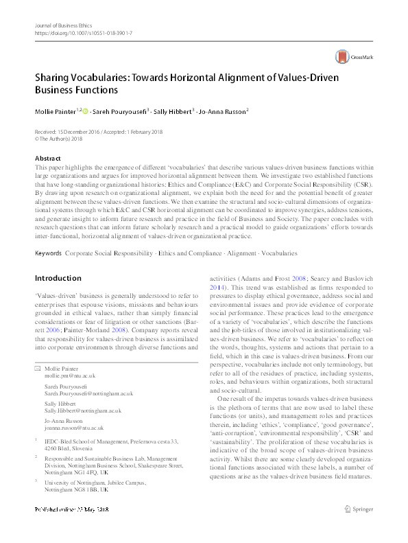 Sharing vocabularies: towards horizontal alignment of values-driven business functions Thumbnail
