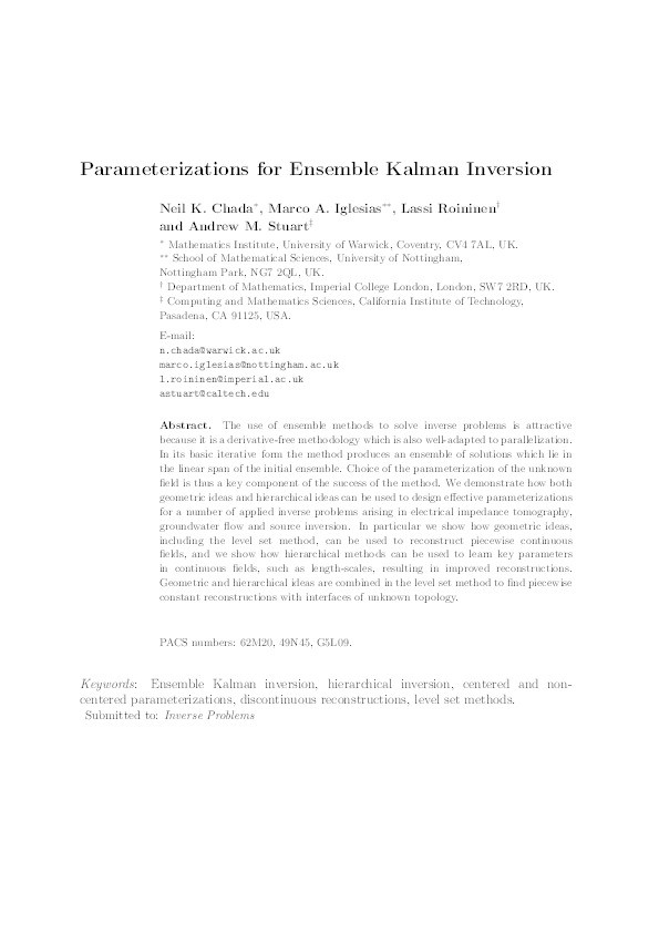 Parameterizations for ensemble Kalman inversion Thumbnail