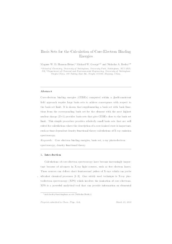 Basis sets for the calculation of core-electron binding energies Thumbnail