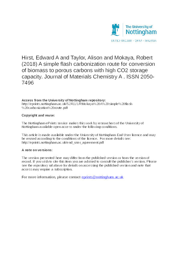 A simple flash carbonization route for conversion of biomass to porous carbons with high CO2 storage capacity Thumbnail