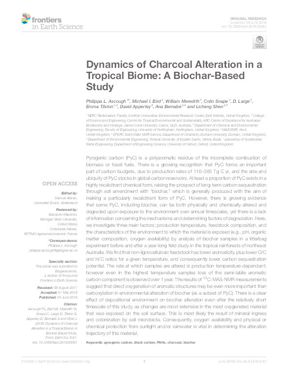 Dynamics of charcoal alteration in a tropical biome: a biochar-based study Thumbnail
