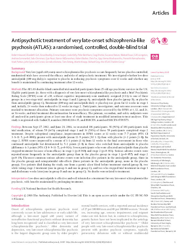 Antipsychotic treatment of very late-onset schizophrenia-like psychosis (ATLAS): a randomised, controlled, double-blind trial Thumbnail