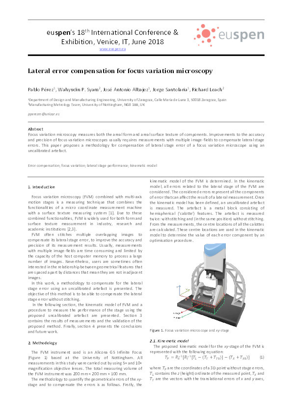 Lateral error compensation for focus variation microscopy Thumbnail