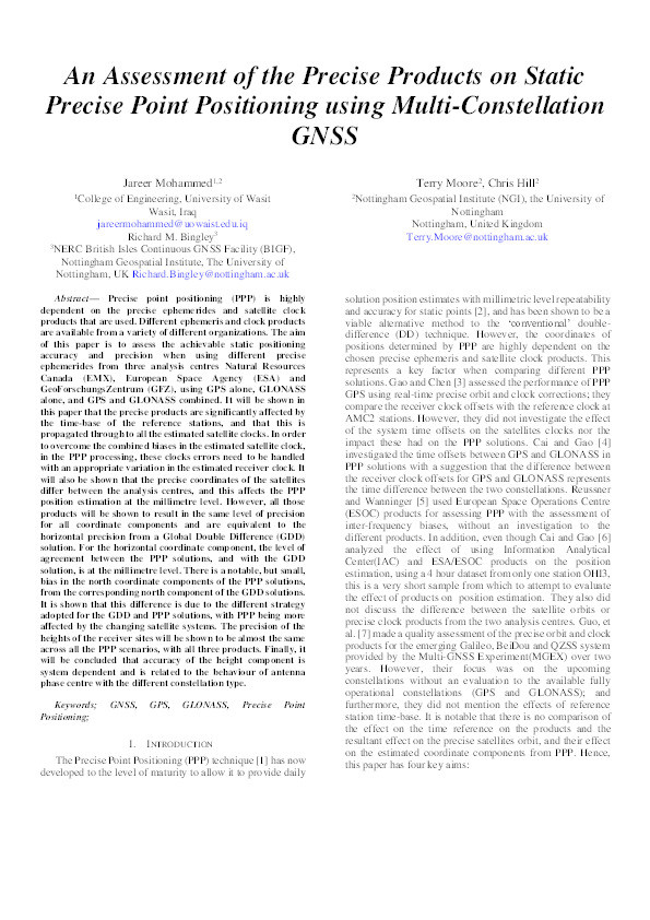 An assessment of the precise products on static Precise Point Positioning using Multi-Constellation GNSS Thumbnail