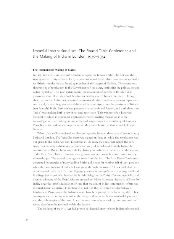 Imperial Internationalism: The Round Table Conference and the Making of India in London, 1930–1932 Thumbnail