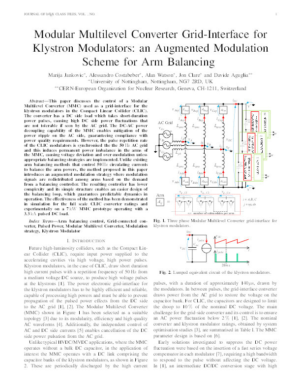 MMC front-end for klystron modulators: an augmented modulation scheme for arm balancing Thumbnail