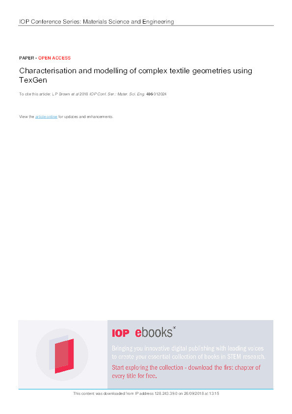 Characterisation and modelling of complex textile geometries using TexGen Thumbnail