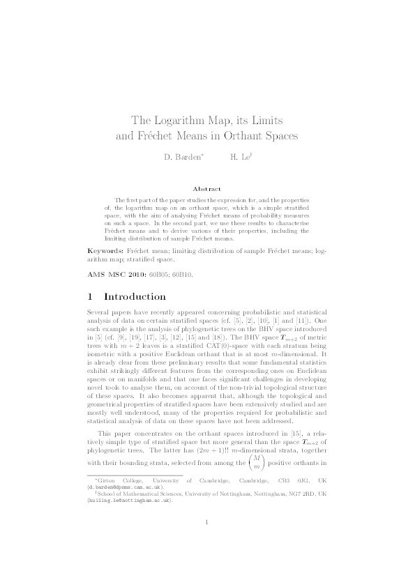 The logarithm map, its limits and Fréchet means in orthant spaces Thumbnail