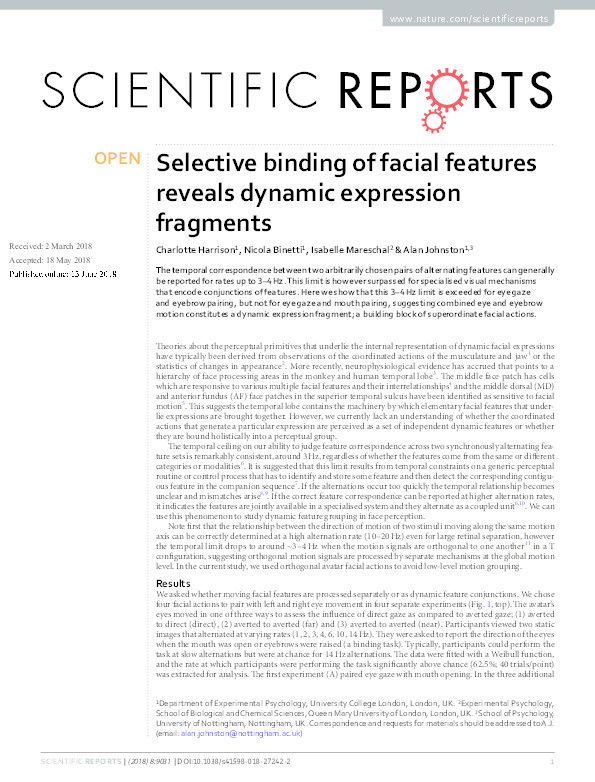 Selective binding of facial features reveals dynamic expression fragments Thumbnail