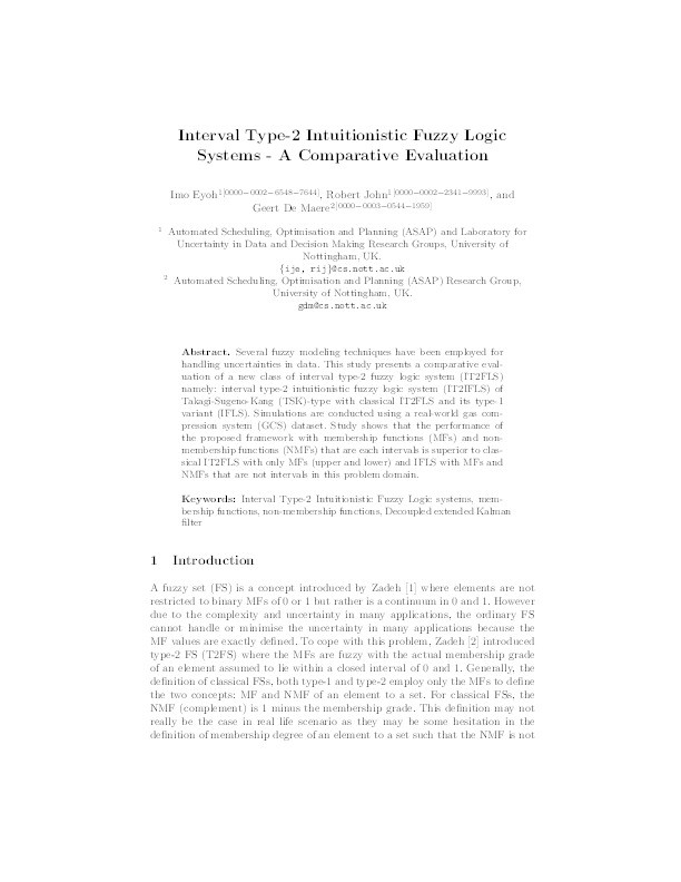 Interval type-2 intuitionistic fuzzy logic systems - A comparative evaluation Thumbnail