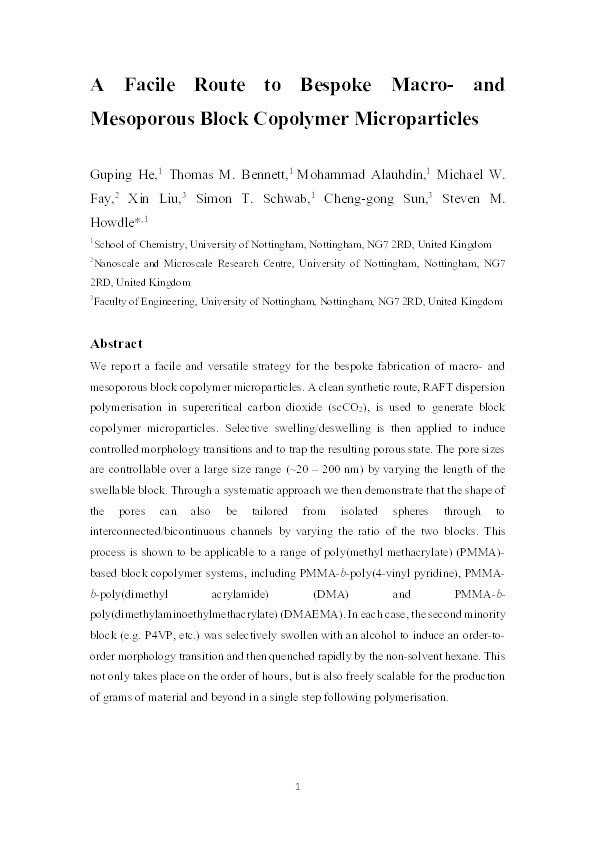 A facile route to bespoke macro- and mesoporous block copolymer microparticles Thumbnail