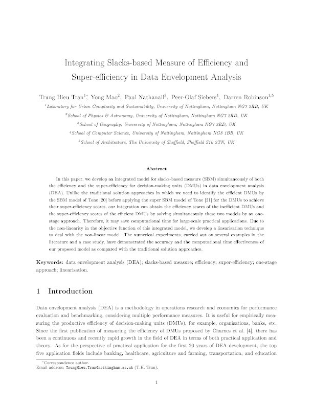 Integrating slacks-based measure of efficiency and super-efficiency in data envelopment analysis Thumbnail