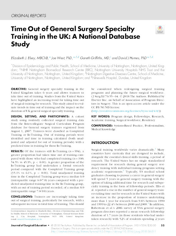 Time out of general surgery specialty training in the UK: a national database study Thumbnail