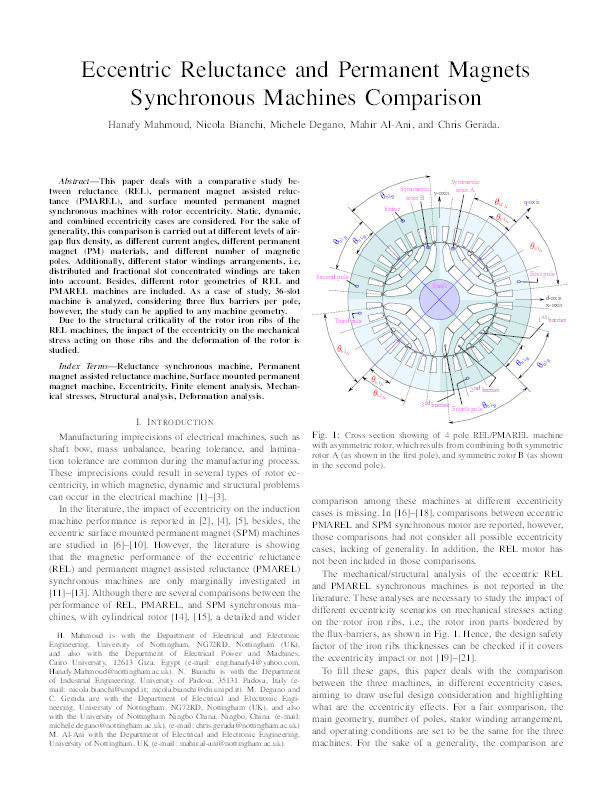 Eccentric reluctance and permanent magnets synchronous machines comparison Thumbnail
