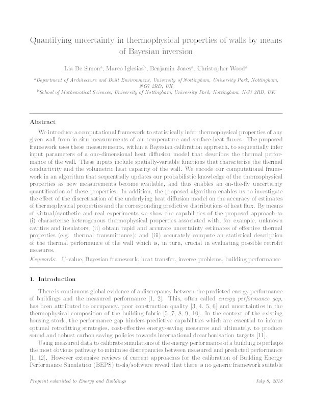 Quantifying uncertainty in thermophysical properties of walls by means of Bayesian inversion Thumbnail