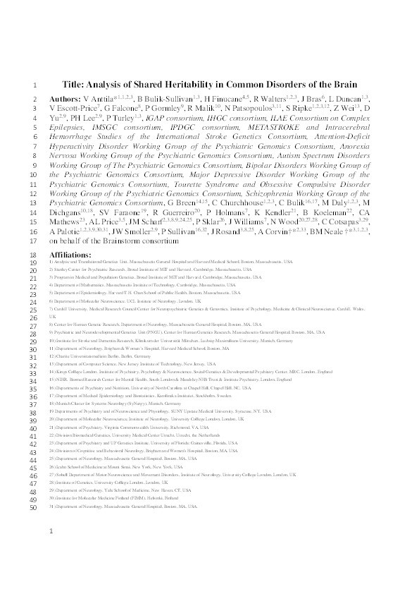 Analysis of shared heritability in common disorders of the brain Thumbnail