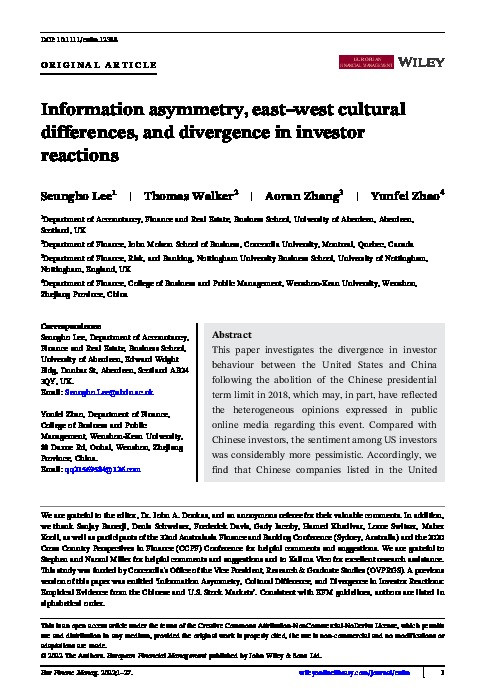 Information asymmetry, east–west cultural differences, and divergence in investor reactions Thumbnail