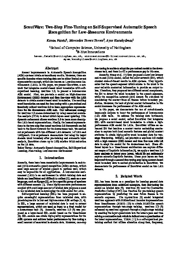 ScoutWav: Two-Step Fine-Tuning on Self-Supervised Automatic Speech Recognition for Low-Resource Environments Thumbnail