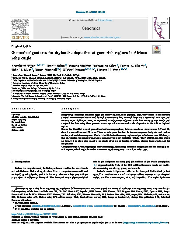 Genomic signatures for drylands adaptation at gene-rich regions in African zebu cattle Thumbnail