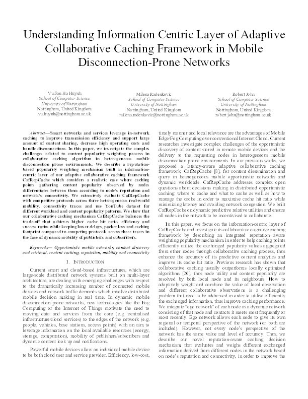 Understanding information centric layer of adaptive collaborative caching framework in mobile disconnection-prone networks Thumbnail