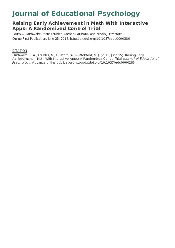 Raising early achievement in math with interactive apps: a randomized control trial Thumbnail