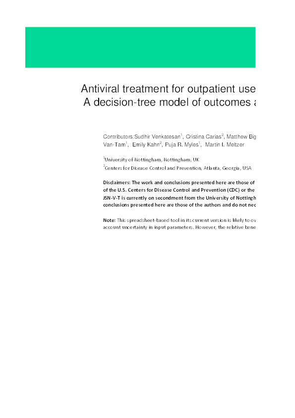 Antiviral treatment for outpatient use during an influenza pandemic: a decision tree model of outcomes averted and cost-effectiveness Thumbnail