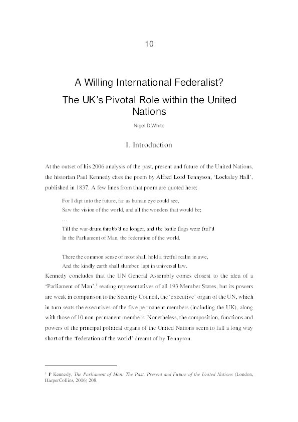 A willing international federalist? The UK's pivotal role within the United Nations Thumbnail