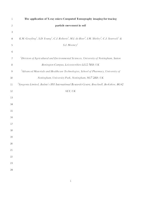 The application of X-ray micro Computed Tomography imaging for tracing particle movement in soil Thumbnail