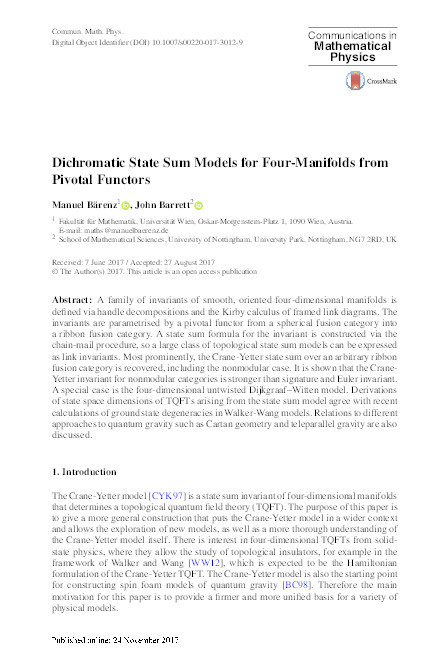 Dichromatic state sum models for four-manifolds from pivotal functors Thumbnail