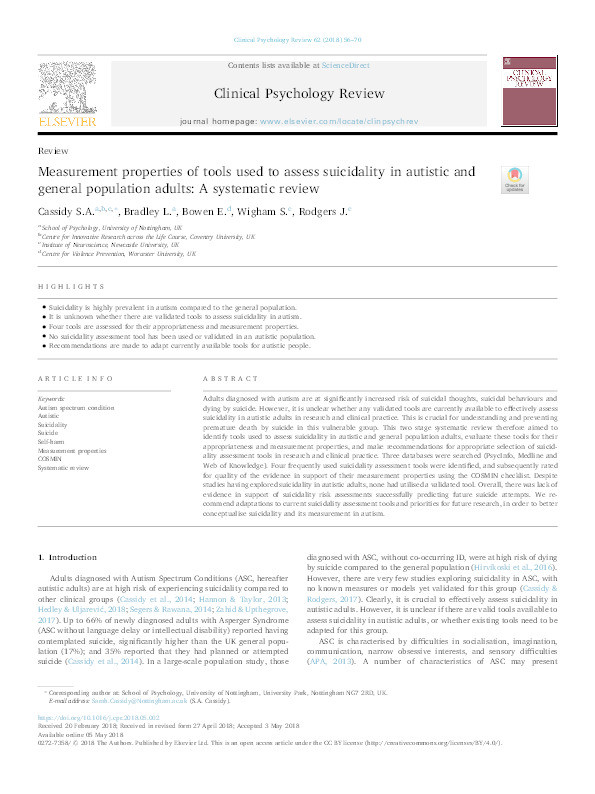 Measurement properties of tools used to assess suicidality in autistic and general population adults: a systematic review Thumbnail