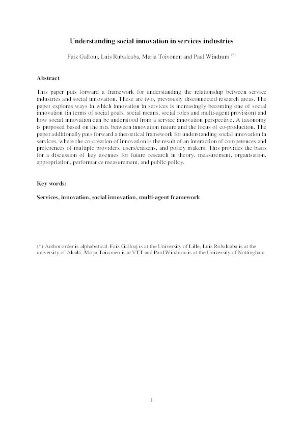 Understanding social innovation in services industries Thumbnail