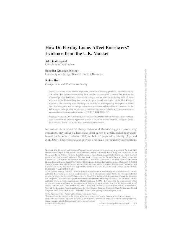 How do payday loans affect borrowers?: evidence from the UK market Thumbnail