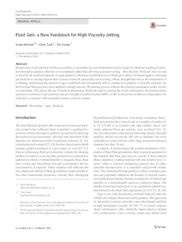 Fluid gels: a new feedstock for high viscosity jetting Thumbnail