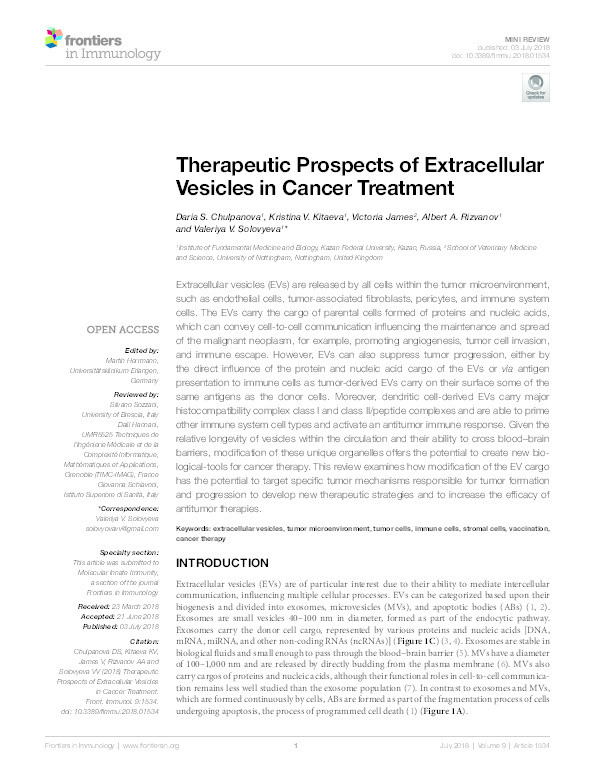 Therapeutic prospects of extracellular vesicles in cancer treatment Thumbnail