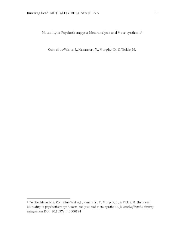 Mutality in psychotherapy: a meta-analysis and meta-synthesis Thumbnail