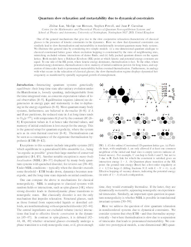 Quantum slow relaxation and metastability due to dynamical constraints Thumbnail