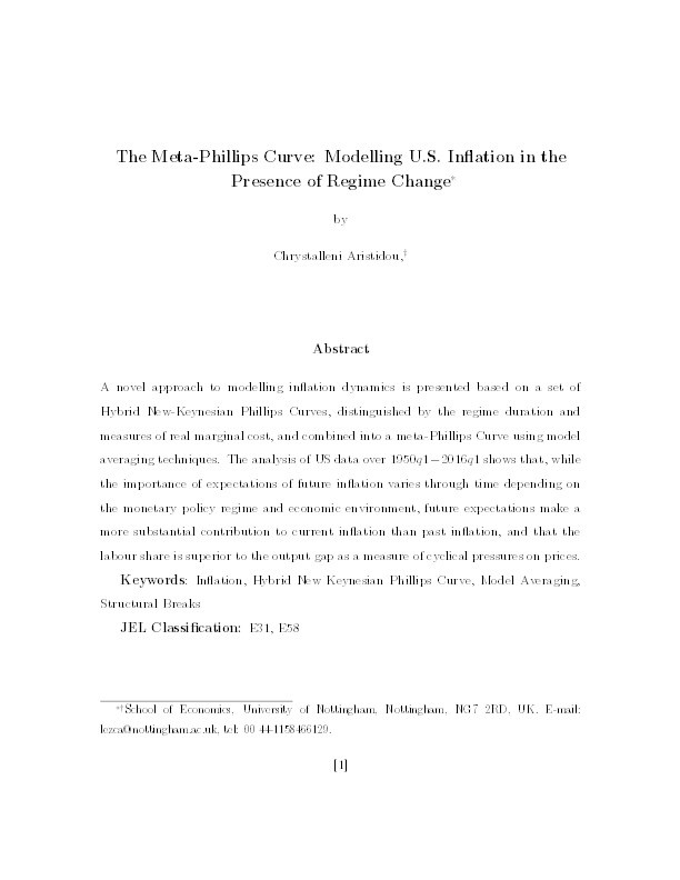 The meta-Phillips Curve: modelling U.S. inflation in the presence of regime change Thumbnail