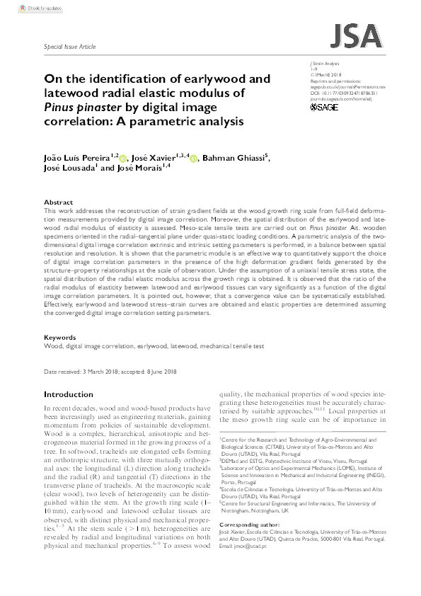On the identification of earlywood and latewood radial elastic modulus of Pinus pinaster by digital image correlation: a parametric analysis Thumbnail