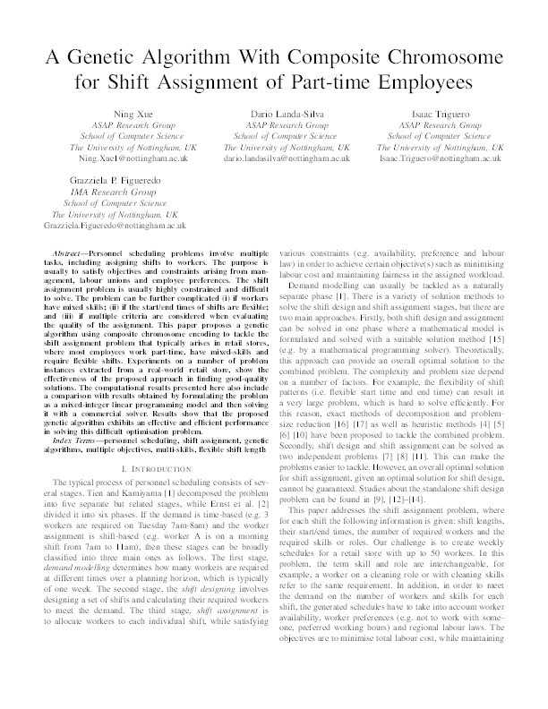 A genetic algorithm with composite chromosome for shift assignment of part-time employees Thumbnail