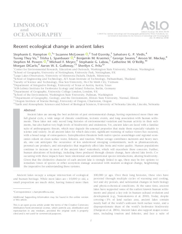 Recent ecological change in ancient lakes Thumbnail