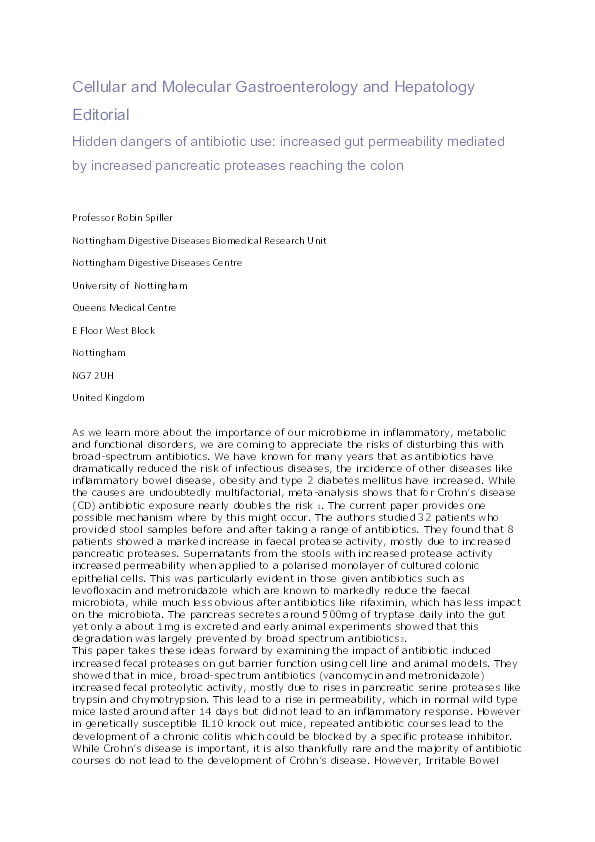 Hidden dangers of antibiotic use: increased gut permeability mediated by increased pancreatic proteases reaching the colon Thumbnail