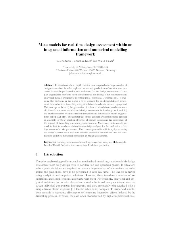 Meta Models for Real-Time Design Assessment Within an Integrated Information and Numerical Modelling Framework Thumbnail