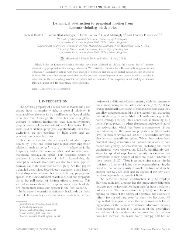 Dynamical obstruction to perpetual motion from Lorentz-violating black holes Thumbnail