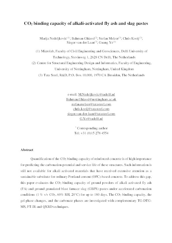 CO2 binding capacity of alkali-activated fly ash and slag pastes Thumbnail