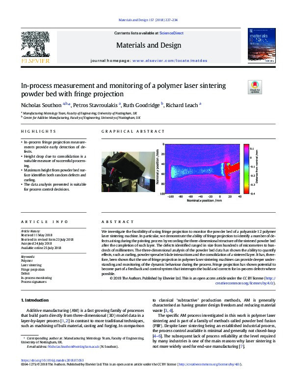 In-process measurement and monitoring of a polymer laser sintering powder bed with fringe projection Thumbnail